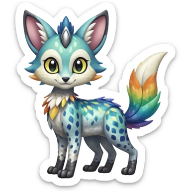 Colorful Shiny Scaly Furry Cute Realistic Meloetta-Trico-Silvally-Nargacuga-Sergal-Serval-Fakémon-creature-hybrid sticker