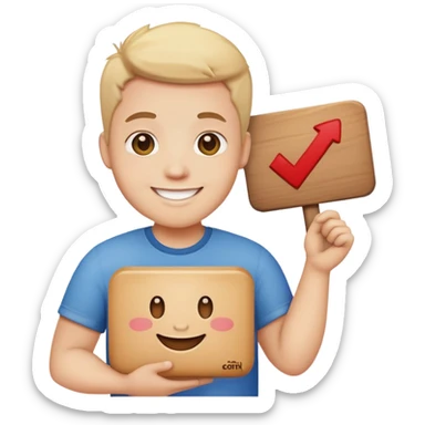 Smiling person holding a sign that says chunky sticker