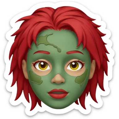 messy green full face clay mask red hair  sticker