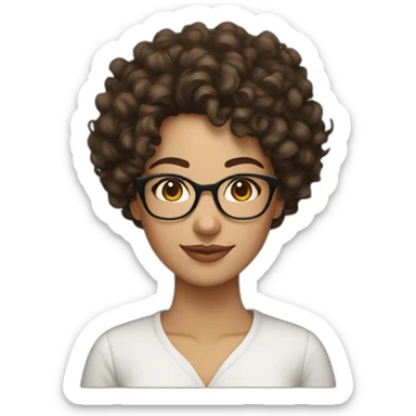 Curly haired middle eastern brunette mid 20s woman with glasses sticker