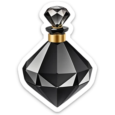 Realistic detailed black luxury perfume bottle made from black diamond with the name Riko on the front sticker
