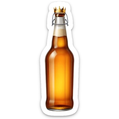 glass bottle of beer with warm amber hue visible through transparent glass, long neck, capped with metal crown, subtle condensation suggesting coldness, classic clean shape, no label or branding, soft lighting, subtle shadows, emoji scale sticker