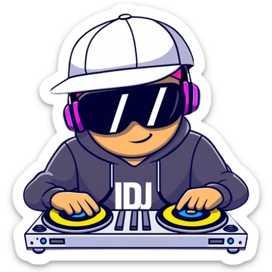 Russian rave artist DJ with cool cap performing electronic music sticker