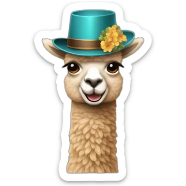 alpaca with a zylinder as hat sticker