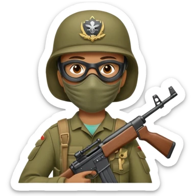 Soldier holding rifle with mask on
 sticker