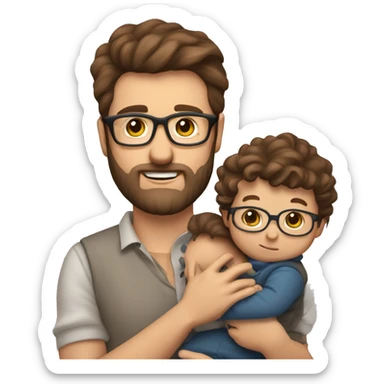 Dad brown hair and glasses with 3 day beard with child less hair (4 Month old) holding him on arm. Dad is a stock investor sticker