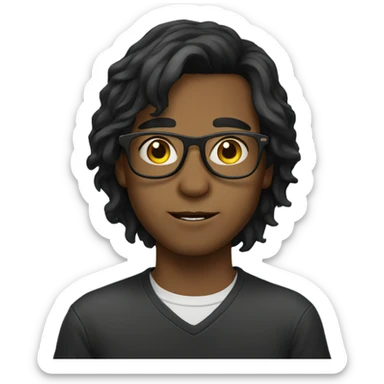 Boy with glasses dark long hair  sticker