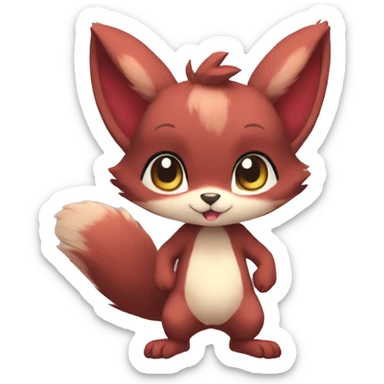 Cute, Chibi, Kemono-style, Anthro, Fur-Sona, Dark-Red, Squirrel-Rabbit-hybrid-Fakémon, full body sticker