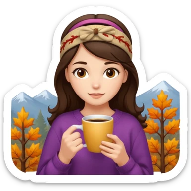 A brunette girl in a comfy Autumn sweater, a headband and a coffee in her hands sticker