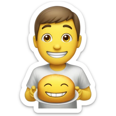 Round yellow smile head happy with the food he sees sticker