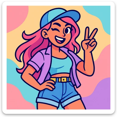 hot girl, casual chic outfit, playful expression, trendy, pastel tones sticker