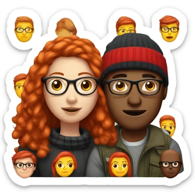 Long Red haired white woman in beanie with red head boyfriend with glasses sticker
