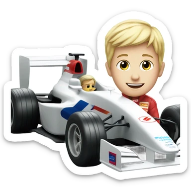 blonde boy with formula one car outdoors sticker