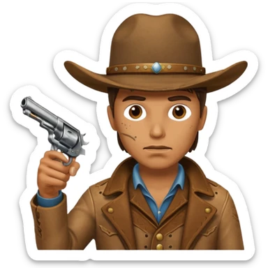 A cowboy pointing his revolver in front of you and saying, "Give me your money." sticker