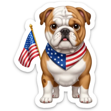 Bulldog wearing a USA flag  sticker