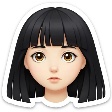 shy girl with long black hair and bangs sticker