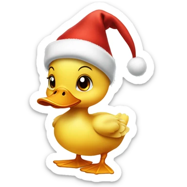 Cute duckling with christmas hat sticker