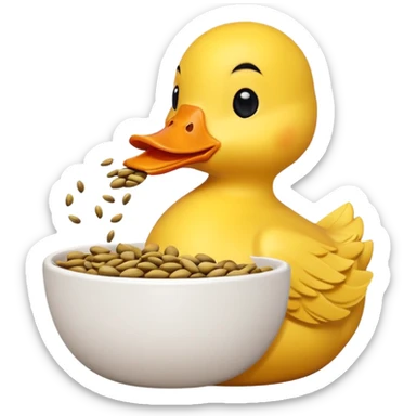a yellow duck eating sunflower seeds from a bowl sticker