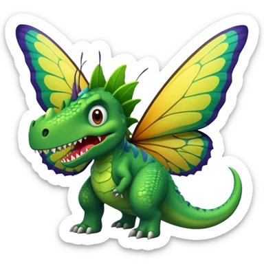 A dinosaur chewing on a huge butterfly sticker