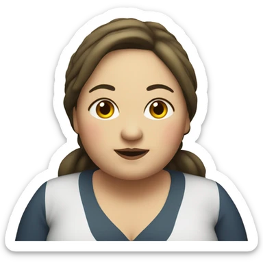 a fat mom that looks like a real person, sitting at the dining table with dumpling. sticker