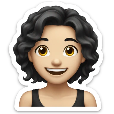 A cute white girl with beautiful long Black hair laughing sticker