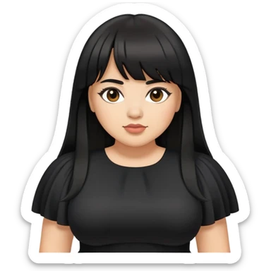 Latina light medium skin tone with bangs black long hair plus size black dress sticker