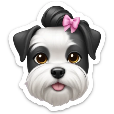 Girl dog shitzu with black and white hair with a ponytail and a pink bow on her head sticker