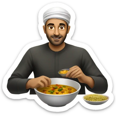 Iraqi man eating curry sticker