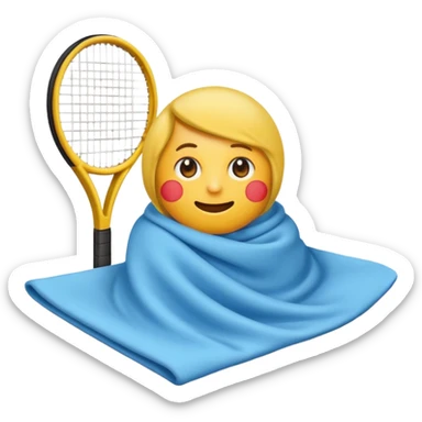 maak en emoji die moe is door het sporten het heeft een tennis band op zijn hoofd en hij is super moe die ook zweet druppels heeft  sticker