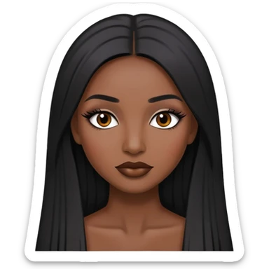 crea una mujer de test morena con el cabello negro lacio y largo maquillada  sticker