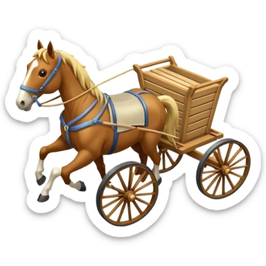 horses pulling a cart, isometric view sticker