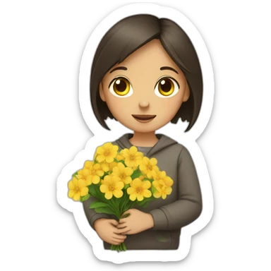 shy brunette girl with Yellow flowers sticker