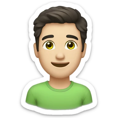 Handsome man with dark hair, gradient short hair on the side, green eyes. Big smile and thin face, and sunken cheeks. sticker