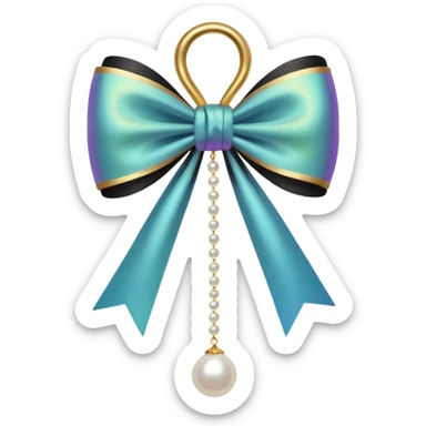 Black bow with golden outer line and hanging pearl  sticker