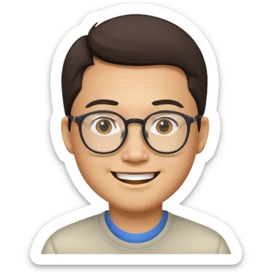 asian man wear glasses smile sticker