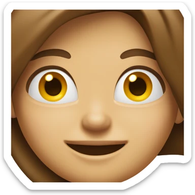 An emoji of a woman with long, straight brown hair and a large mouth, smiling with a friendly expression sticker