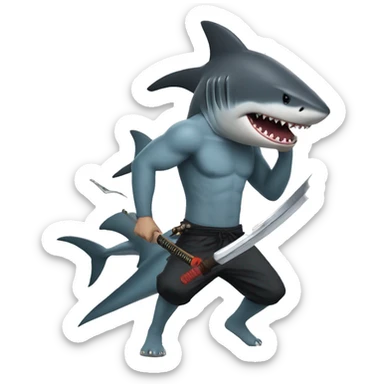 shark with a katana and a naruto hat  sticker