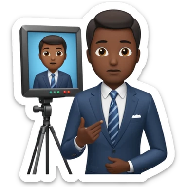 news anchor black skin man, with a screen with a prompter in front of her sticker