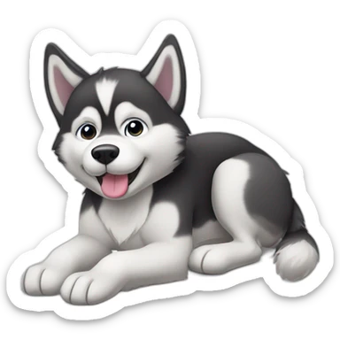 Husky dog lying on his back with legs up sticker