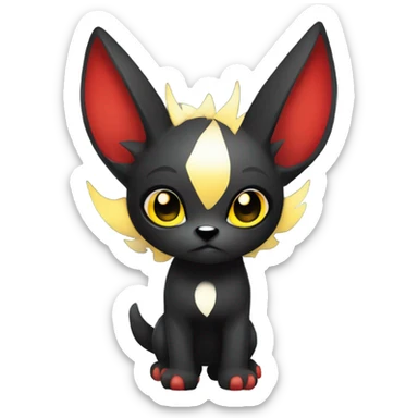 black Shiny Fionbri-Falvie-sparkle-sona with yellow eyes, red edgy markings full body fursona sticker
