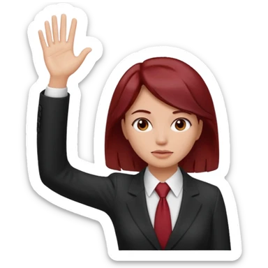 now make the girl u created in bussines outfit waveing with dark red hair and the man u created facepalm sticker