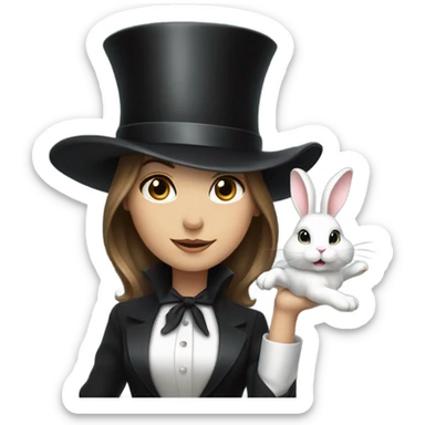 female Magician pulling rabbit out of hat sticker