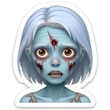A pale blue zombie girl with white grey hair sticker