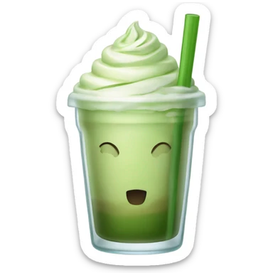 Matcha latte drink in rounded glass with ice and glass straw that folds towards you sticker