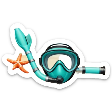 Icon for Beach Tourism: a serene beach scene with gentle waves, a snorkel mask, and a diving tube. The icon should evoke the relaxation and beauty of beach destinations. Transparent background. sticker