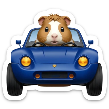 After-race-dirt-covered Midnight blue Local Motors Rally Fighter off road race car being driven by a five foot tall Guinea pig  sticker