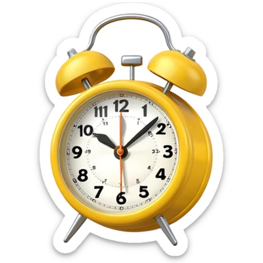 Generate a high-quality image of a generic yellow alarm clock with twin bells on top, classic shape, realistic color and shading, smooth gradient colors, no facial features, no brand marking


 sticker