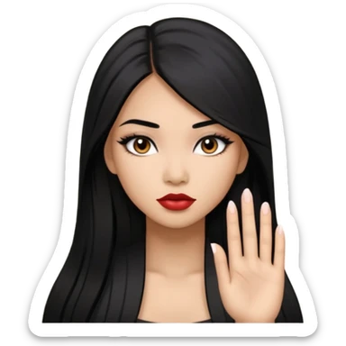 baddie with Asian and Latina features, medium skinlong straight black hair, makeup sticker