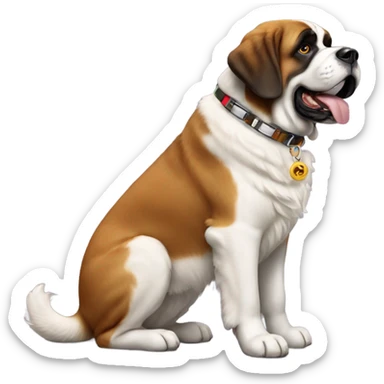 happy st bernard dog with dog collar, full body,side view sticker