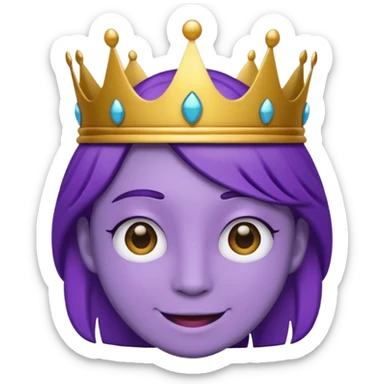 An emoji of Wemmbu, purple skinned, 2 dots for eyes. :] smile and golden crown sticker